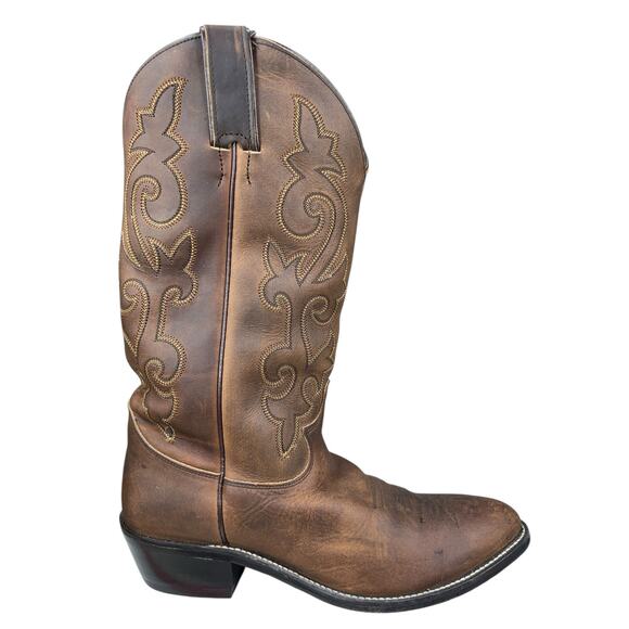 Justin Men's Brown Leather Western Cowboy Boot Size US 8 EE - Picture 1 of 10